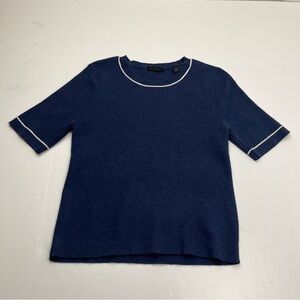 ATM Anthony Thomas Melillo Navy Blue Short Sleeve Sweater Medium Cotton Cashmere